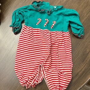 Southern Taters Festive Green and Red Striped Baby Romper